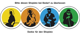 Aufforderung in Wiener öffentlichen Verkehrsmitteln, Menschen mit besonderen Bedürfnissen Sitzplätze zu überlassen