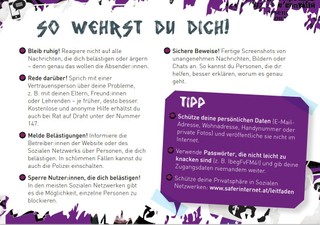 So wehrst du dich! Aus dem Saferinternet.at-Flyer für Jugendliche zum Thema Cyber-Mobbing.